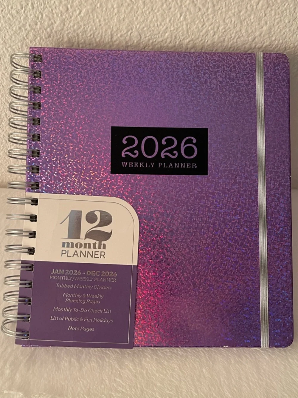 Glittery Weekly/12 Month Spiral Planner - JAN to DEC 2026. NWT.